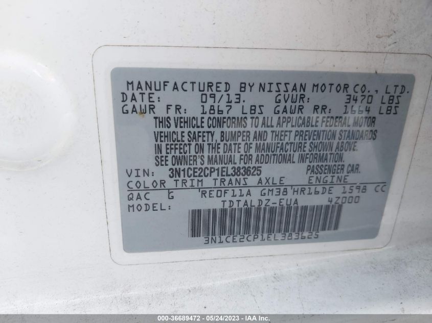 2014 NISSAN VERSA NOTE SV - 3N1CE2CP1EL383625