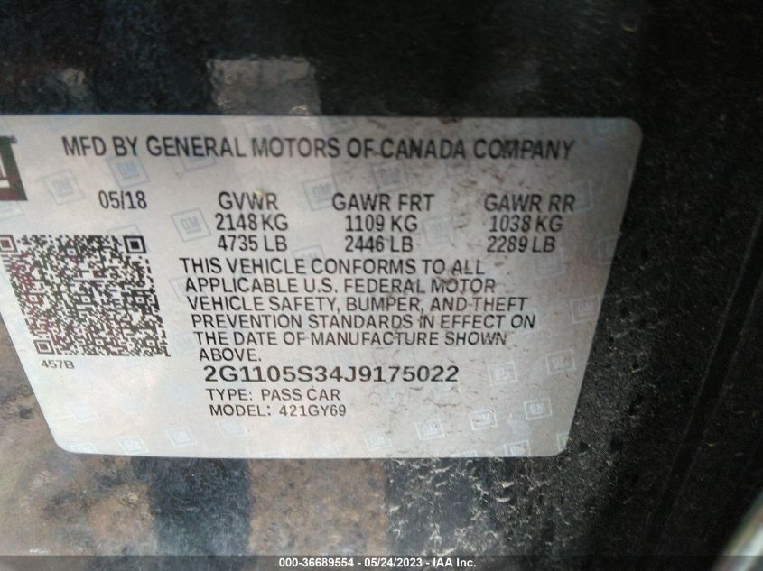 2018 CHEVROLET IMPALA LT - 2G1105S34J9175022