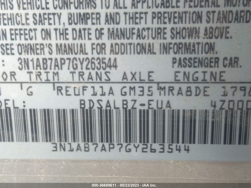 2016 NISSAN SENTRA SR/SL/S/SV/FE+ S - 3N1AB7AP7GY263544