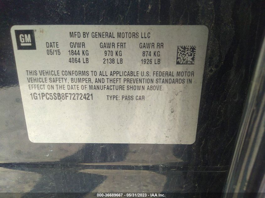 2015 CHEVROLET CRUZE LT - 1G1PC5SB8F7272421