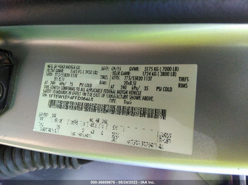 2015 FORD F-150 XLT/XL/LARIAT/PLATINUM - 1FTEW1EF4FFD06485