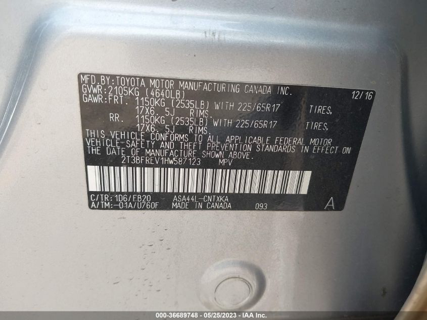 2017 TOYOTA RAV4 LE - 2T3BFREV1HW587123