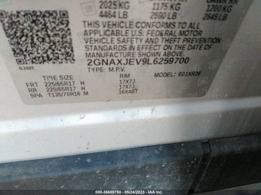 2020 CHEVROLET EQUINOX LT - 2GNAXJEV9L6259700