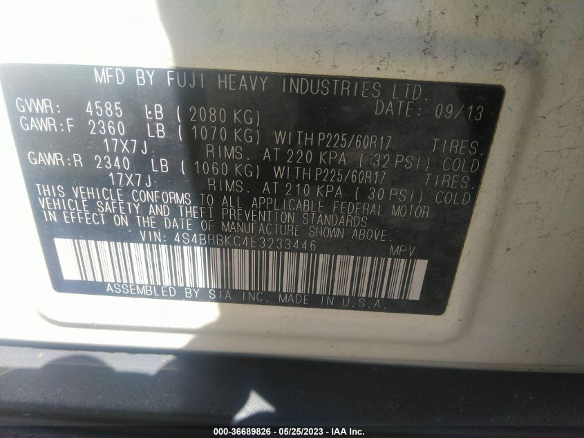 2014 SUBARU OUTBACK 2.5I LIMITED - 4S4BRBKC4E3233446