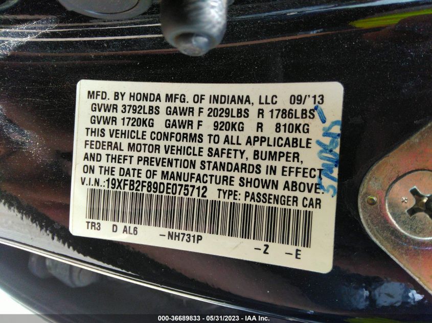 2013 HONDA CIVIC SDN EX - 19XFB2F89DE075712