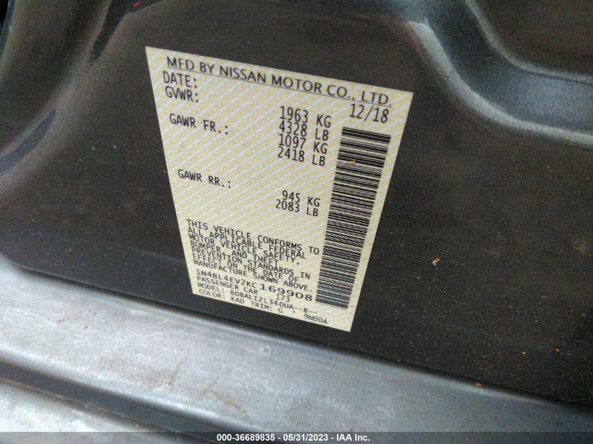 2019 NISSAN ALTIMA 2.5 SL - 1N4BL4EV2KC169908