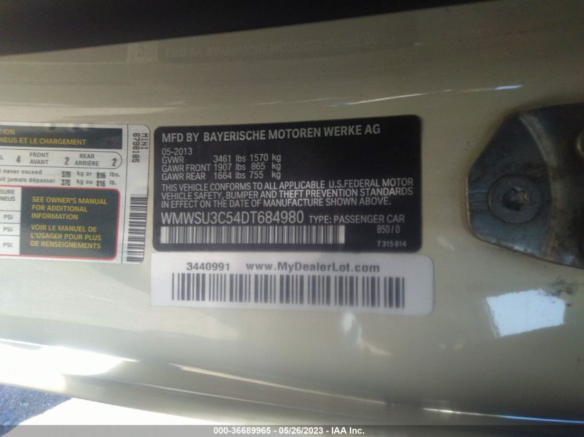 2013 MINI COOPER HARDTOP - WMWSU3C54DT684980