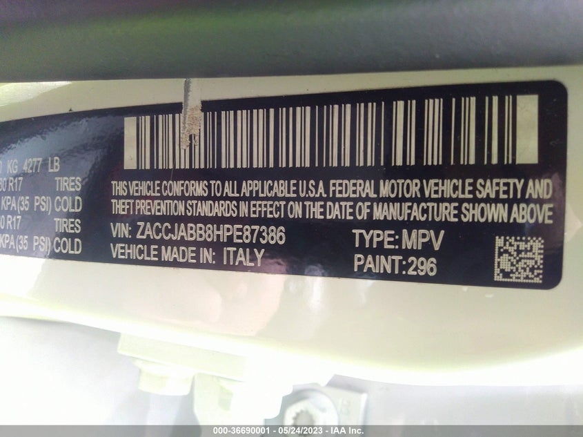 VIN ZACCJABB8HPE87386 2017 JEEP RENEGADE LATITUDE
