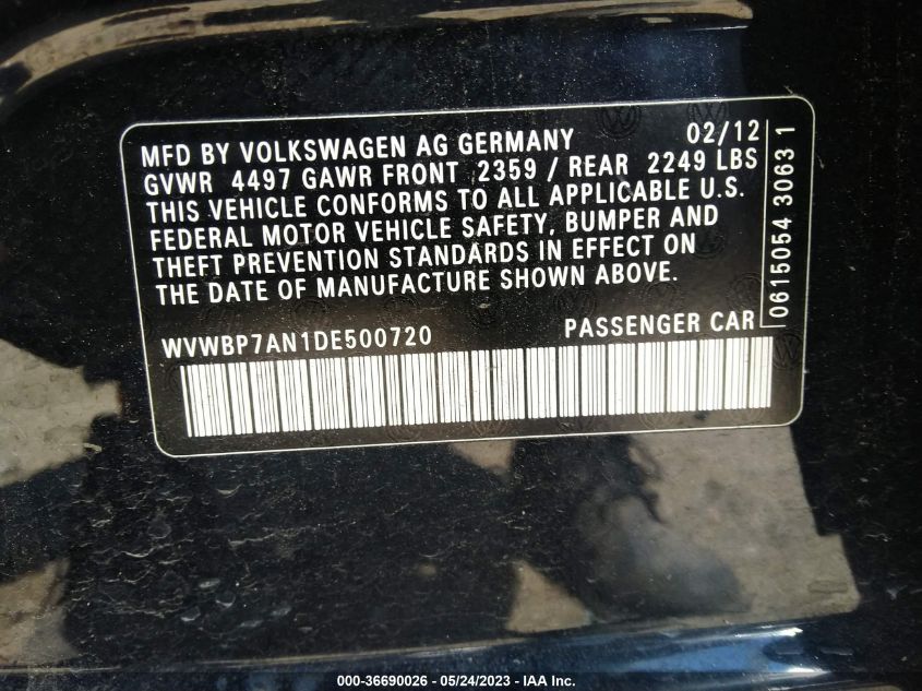 2013 VOLKSWAGEN CC SPORT PLUS - WVWBP7AN1DE500720