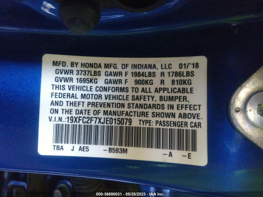 2018 HONDA CIVIC SEDAN EX - 19XFC2F7XJE015079