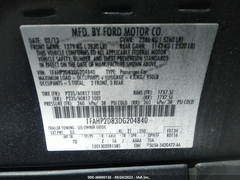 2013 FORD TAURUS SE - 1FAHP2D83DG204840