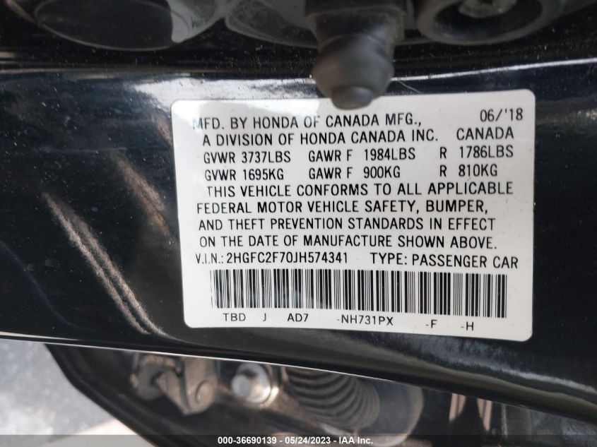 2018 HONDA CIVIC SEDAN EX - 2HGFC2F70JH574341