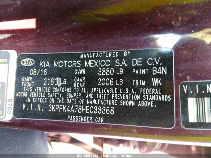 2017 KIA FORTE LX - 3KPFK4A78HE033368