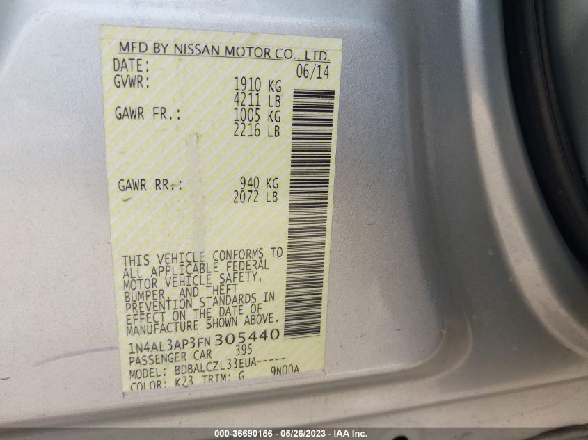 2015 NISSAN ALTIMA 2.5 S - 1N4AL3AP3FN305440