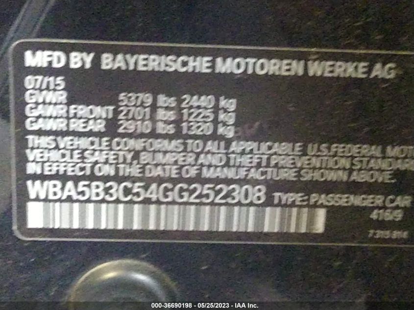 2016 BMW 5 SERIES 535I XDRIVE - WBA5B3C54GG252308
