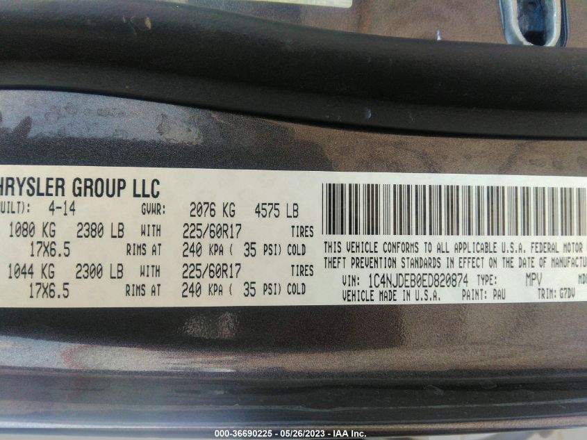 2014 JEEP COMPASS LATITUDE - 1C4NJDEB0ED820874