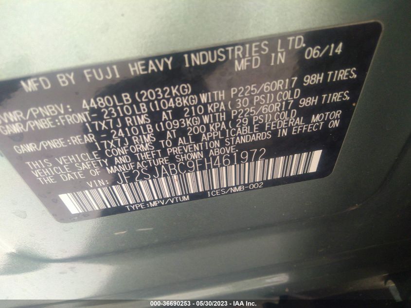 2015 SUBARU FORESTER 2.5I - JF2SJABC9FH461972