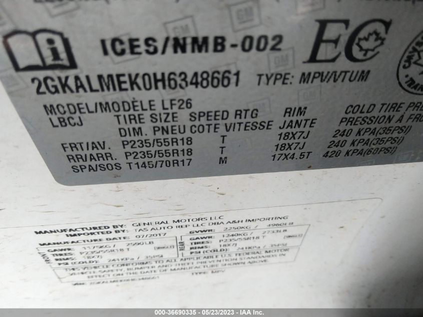 2017 GMC TERRAIN SLE - 2GKALMEK0H6348661