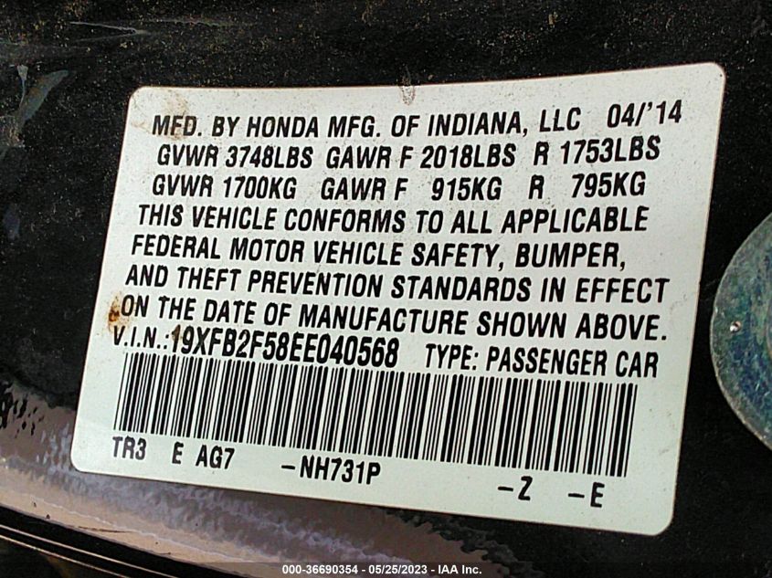 2014 HONDA CIVIC SEDAN LX - 19XFB2F58EE040568