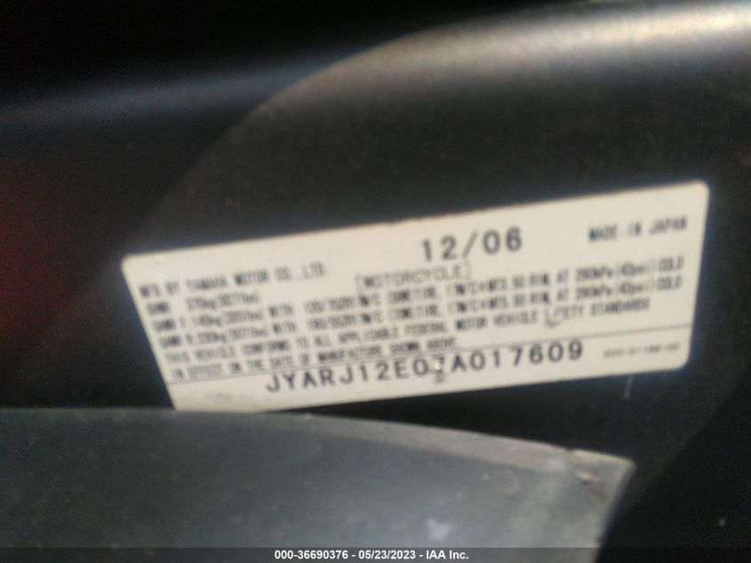 2007 YAMAHA YZFR6 L JYARJ12E07A017609