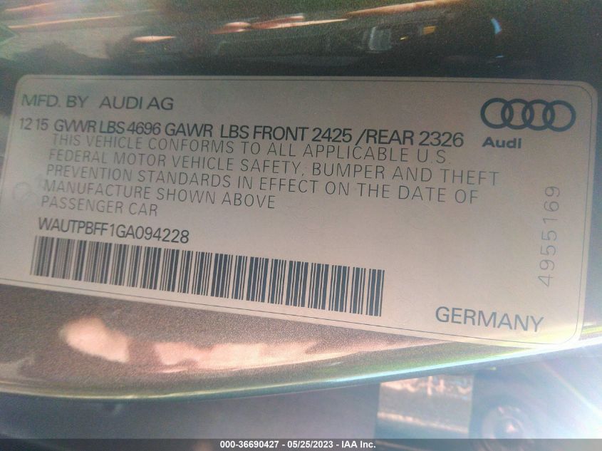 2016 AUDI A3 E-TRON PREMIUM PLUS - WAUTPBFF1GA094228