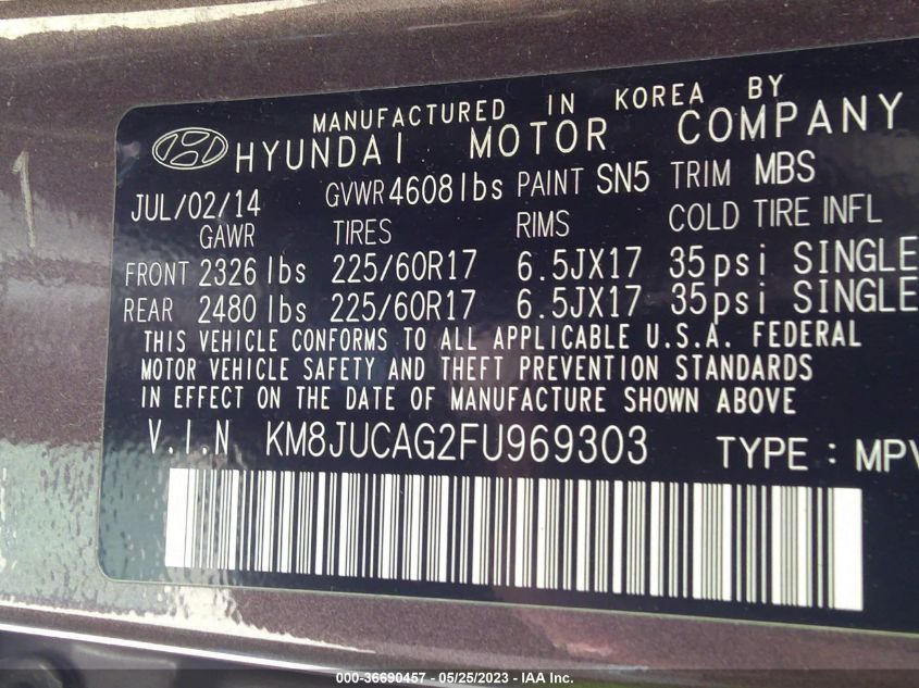 2015 HYUNDAI TUCSON SE - KM8JUCAG2FU969303