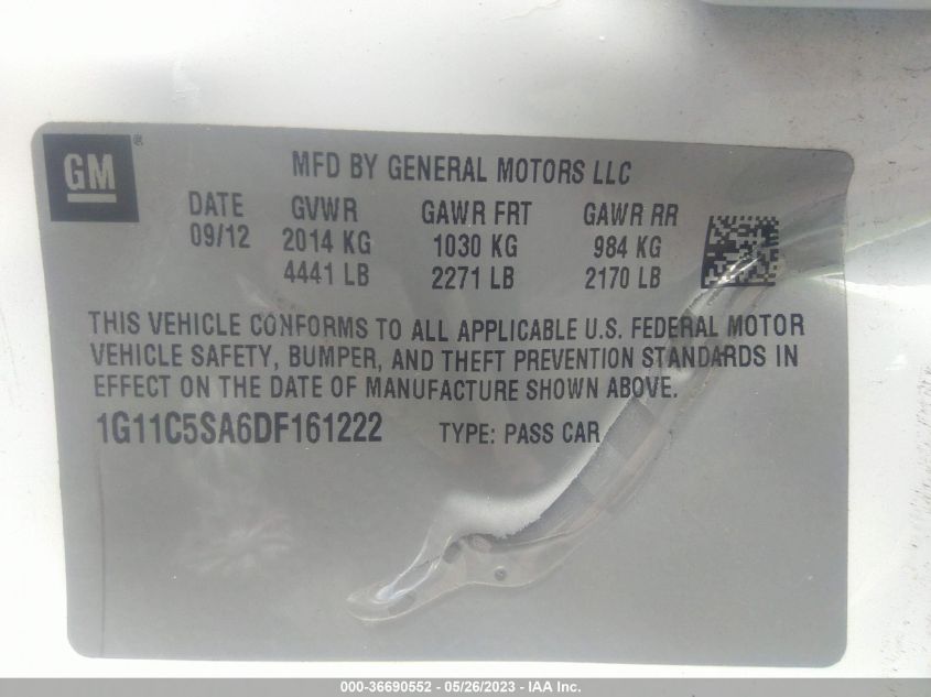 2013 CHEVROLET MALIBU LT - 1G11C5SA6DF161222