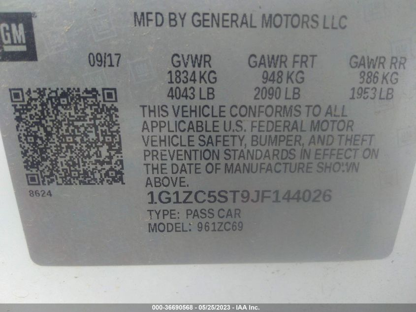 2018 CHEVROLET MALIBU LS - 1G1ZC5ST9JF144026