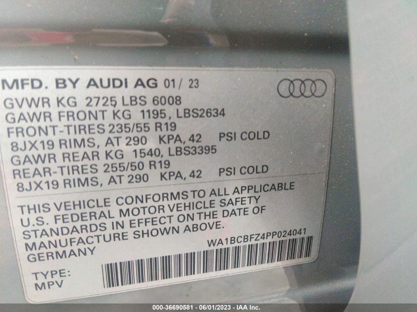 2023 AUDI Q4 E-TRON PREMIUM PLUS WA1BCBFZ4PP024041