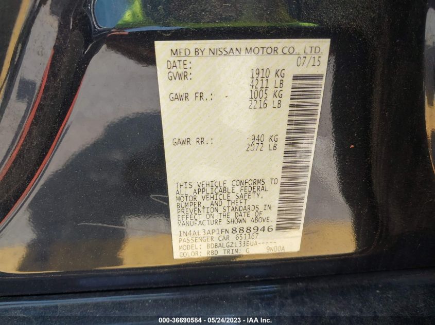 2015 NISSAN ALTIMA 2.5 - 1N4AL3AP1FN888946