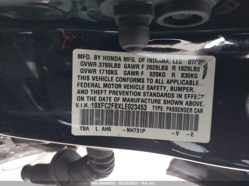 2020 HONDA CIVIC SEDAN SPORT - 19XFC2F8XLE023453