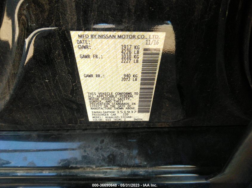 2017 NISSAN ALTIMA 2.5 SR - 1N4AL3APXHC151937