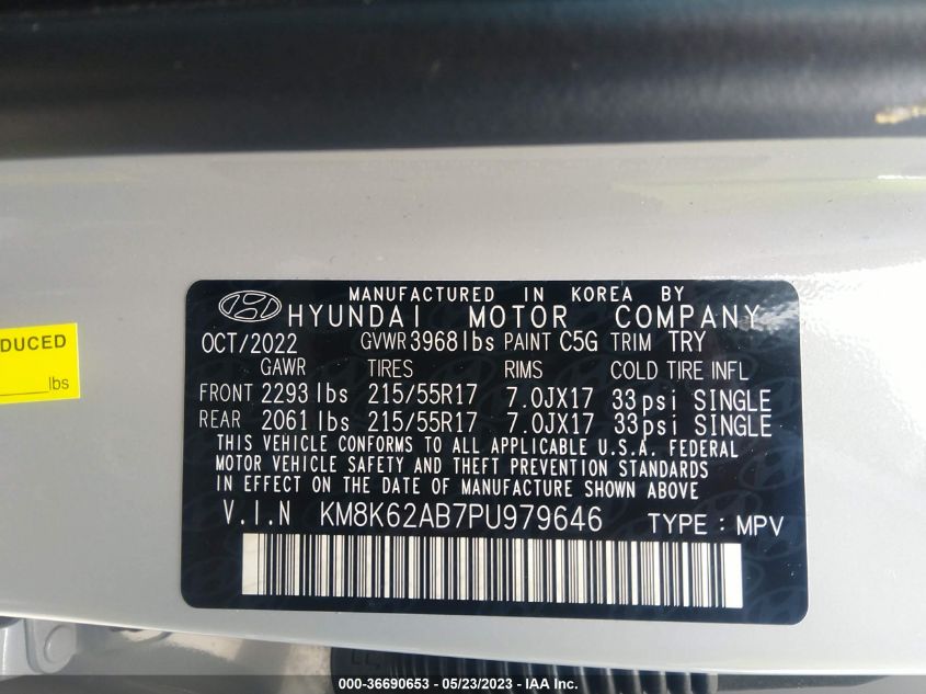 2023 HYUNDAI KONA SEL - KM8K62AB7PU979646