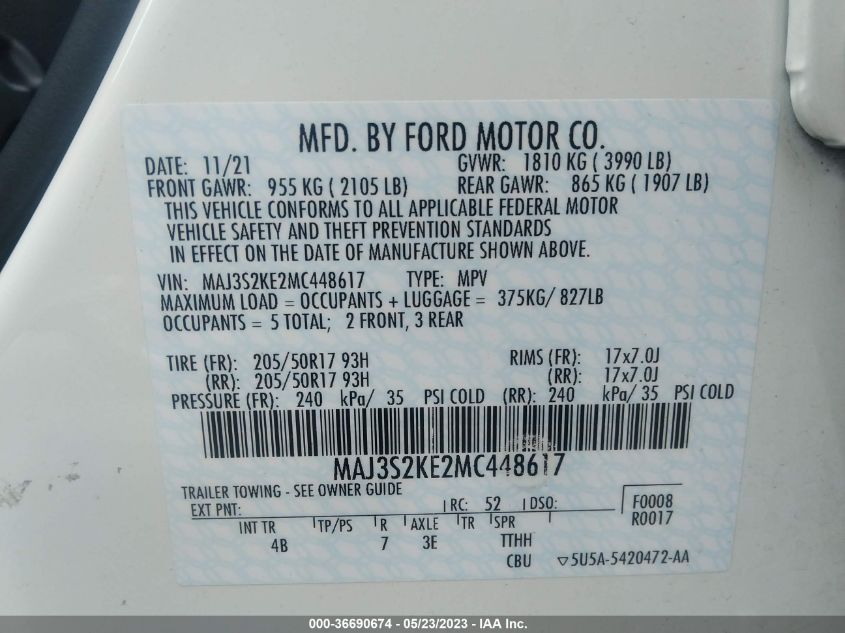 2021 FORD ECOSPORT TITANIUM - MAJ3S2KE2MC448617