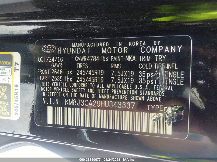 2017 HYUNDAI TUCSON LIMITED - KM8J3CA29HU343337