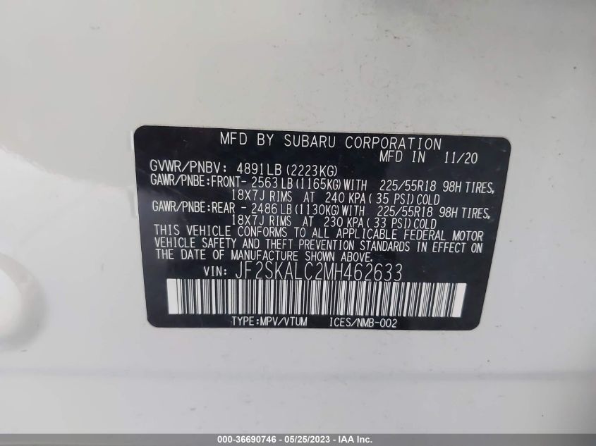 2021 SUBARU FORESTER SPORT - JF2SKALC2MH462633