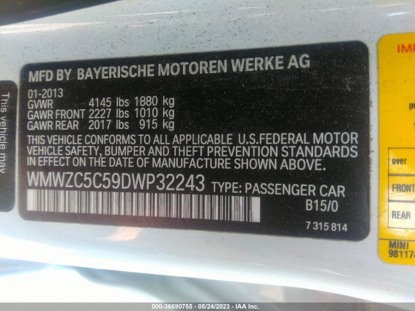 2013 MINI COOPER COUNTRYMAN S ALL4 - WMWZC5C59DWP32243