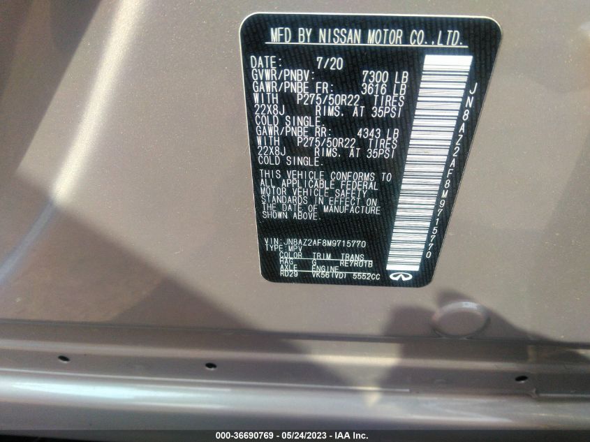 2021 INFINITI QX80 PREMIUM SELECT - JN8AZ2AF8M9715770