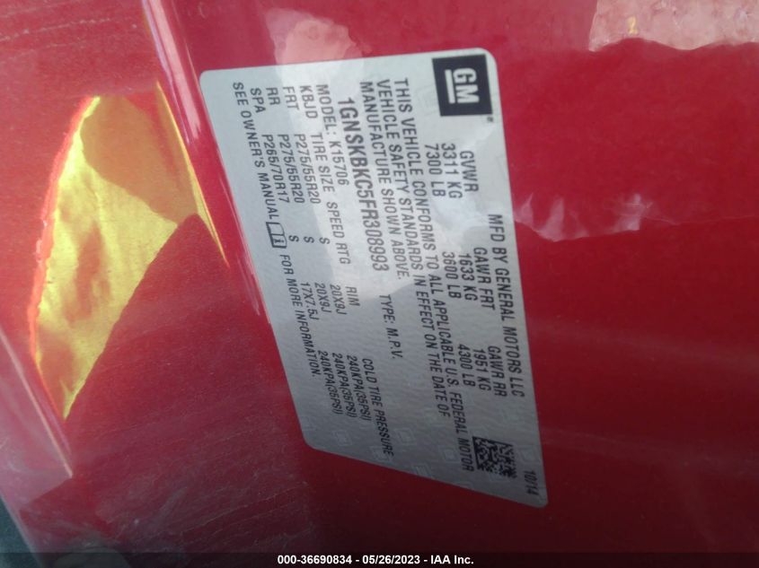 2015 CHEVROLET TAHOE LT - 1GNSKBKC5FR308993