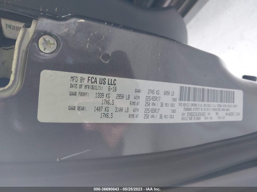 VIN 2C4RDGCG8JR303855 2018 DODGE GRAND CARAVAN SXT