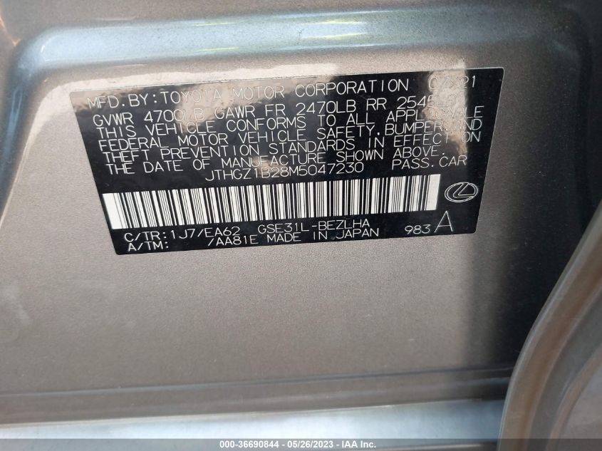 2021 LEXUS IS IS 350 F SPORT - JTHGZ1B28M5047230
