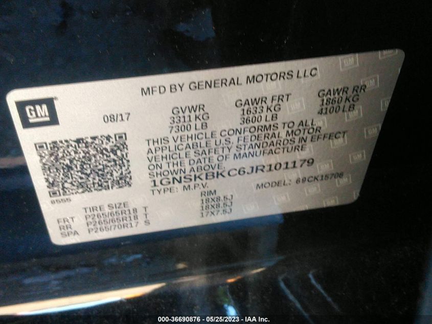 2018 CHEVROLET TAHOE LT - 1GNSKBKC6JR101179