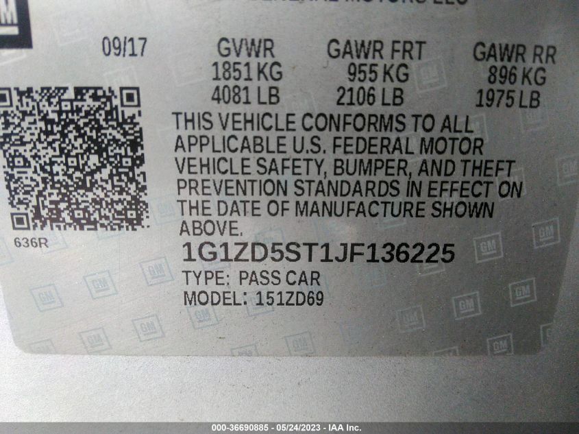 2018 CHEVROLET MALIBU LT - 1G1ZD5ST1JF136225
