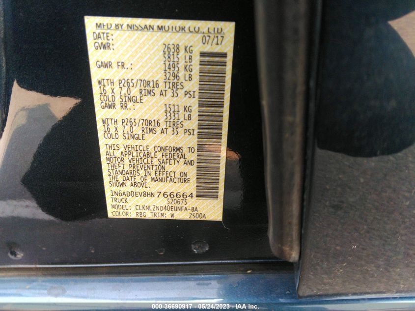 2017 NISSAN FRONTIER SV V6 - 1N6AD0EV8HN766664