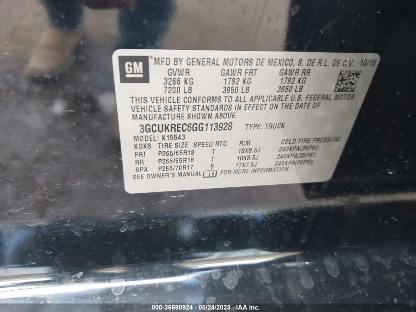 2016 CHEVROLET SILVERADO 1500 LT - 3GCUKREC6GG113928