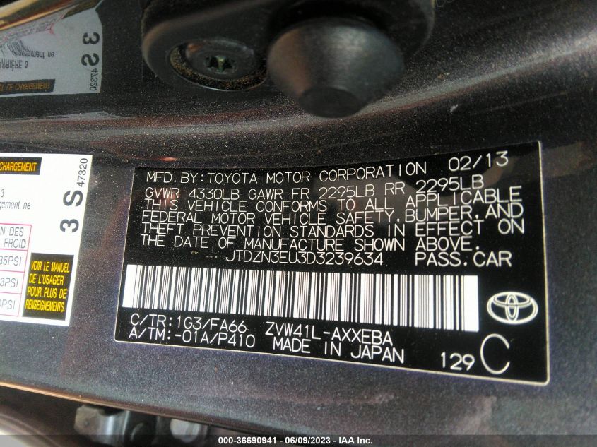 2013 TOYOTA PRIUS V TWO/THREE/FIVE - JTDZN3EU3D3239634