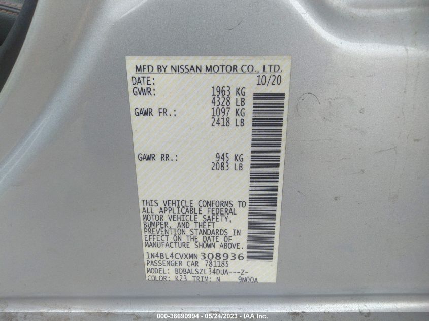2021 NISSAN ALTIMA 2.5 SR - 1N4BL4CVXMN308936