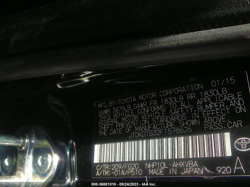 2015 TOYOTA PRIUS C ONE/TWO/THREE/FOUR - JTDKDTB32F1578626
