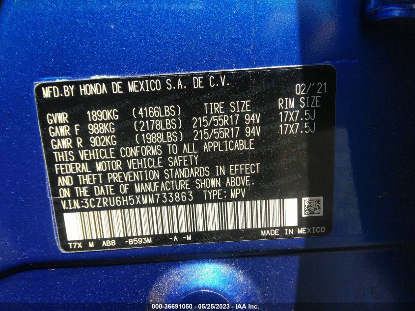 2021 HONDA HR-V EX - 3CZRU6H5XMM733863