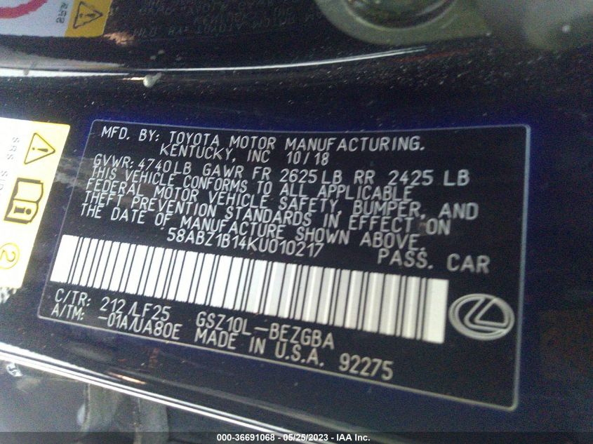 2019 LEXUS ES ES 350 - 58ABZ1B14KU010217